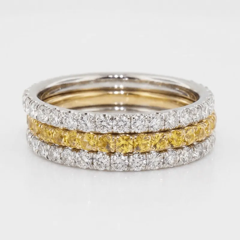 Stacked Diamond & Yellow Sapphire Band Set