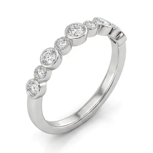 Bezel-Set Round Diamond Station Band with Milgrain in White Gold