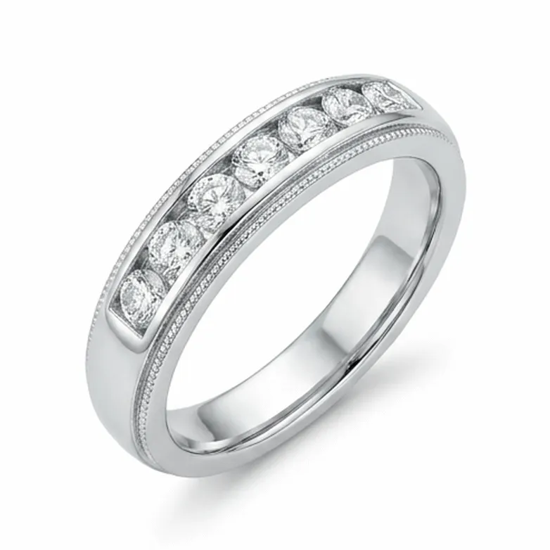 Channel-Set Round Diamond Milgrain Band