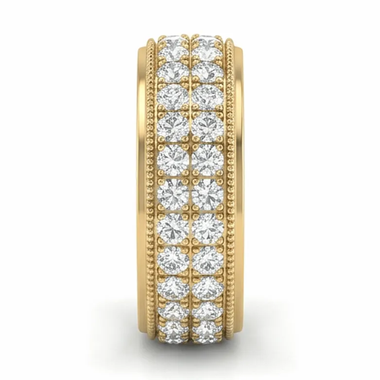 Double-Row Milgrain Diamond Eternity Band in Yellow Gold