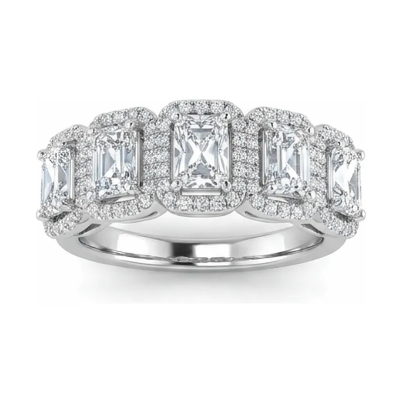 Five-Stone Radiant-Cut Halo Diamond Band in White Gold