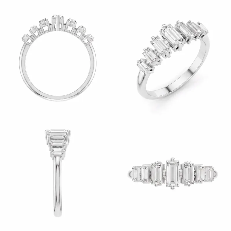 Graduated Emerald-Cut Seven-Stone Diamond Band in White Gold
