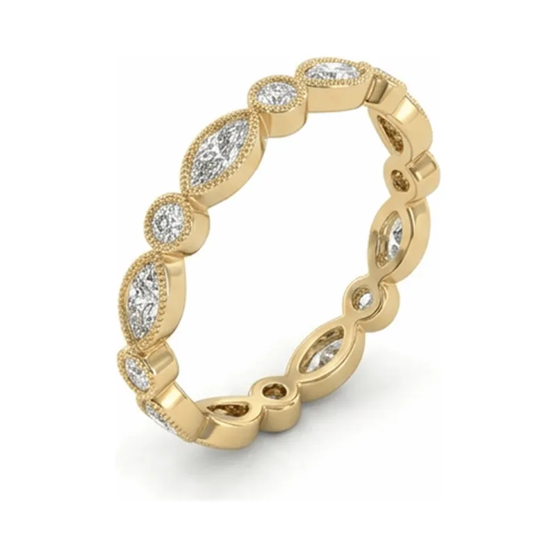 Marquise & Round Milgrain Bezel Eternity Band in Yellow Gold