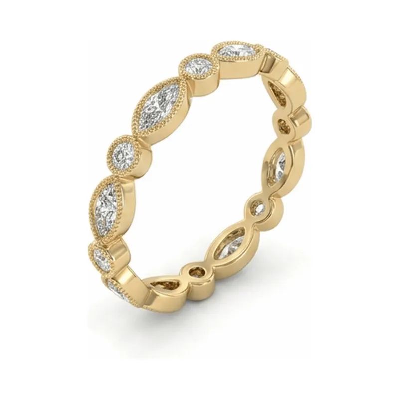 Marquise & Round Milgrain Diamond Eternity Band in Yellow Gold