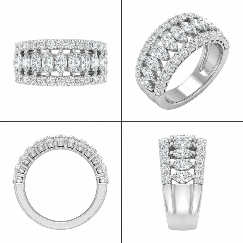Marquise & Round Diamond Wide Anniversary Band in White Gold