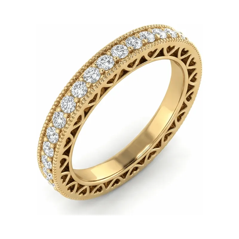 Pavé Diamond Heart-Gallery Eternity Band in Yellow Gold