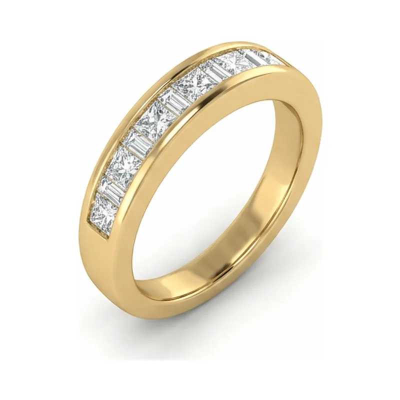Princess & Baguette Channel-Set Diamond Band in Yellow Gold