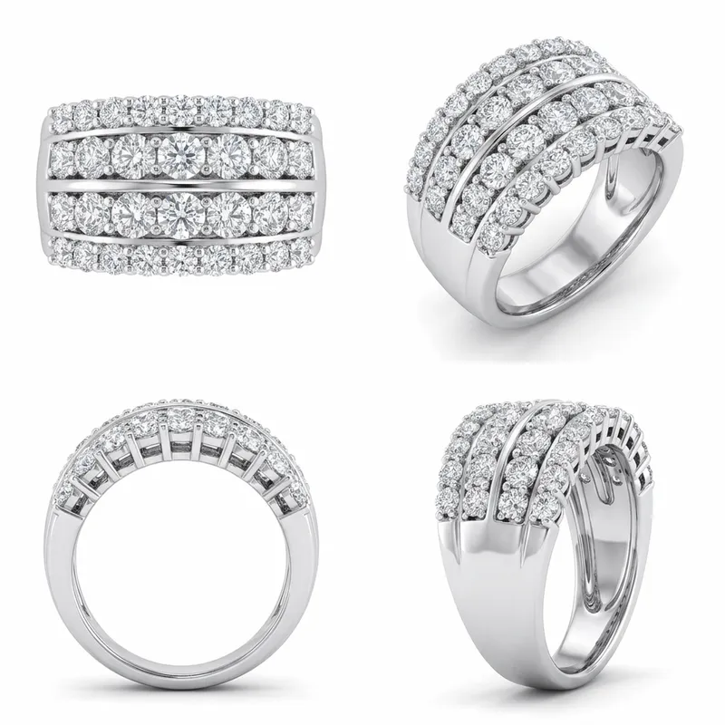 Four-Row Round Diamond Anniversary Band in White Gold