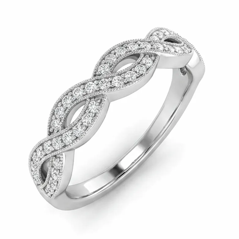 Twisted Infinity Milgrain Pavé Band in White Gold
