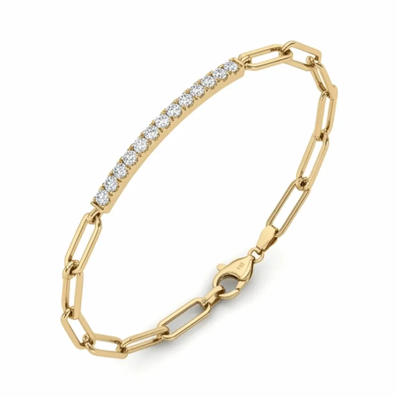 Diamond Bar Paperclip Chain Bracelet