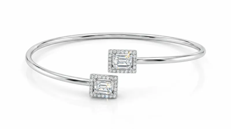 Emerald-Cut Halo Open Cuff Bracelet
