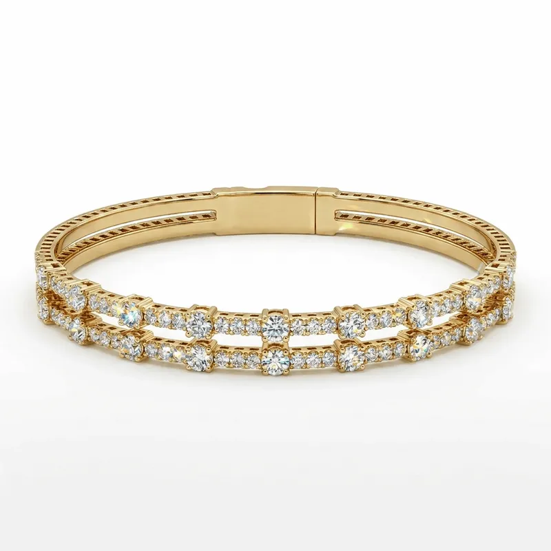Yellow Gold Triple-Row Diamond Bangle