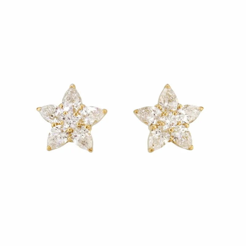 Flower Diamond Cluster Stud Earrings