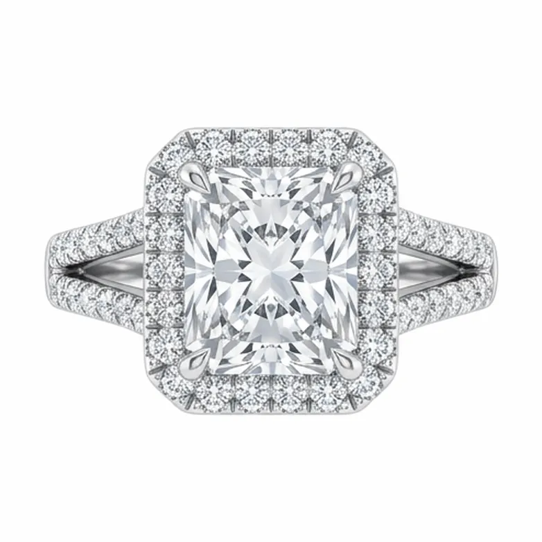 Cushion Cut Halo with Split Pavé Shank in White Gold