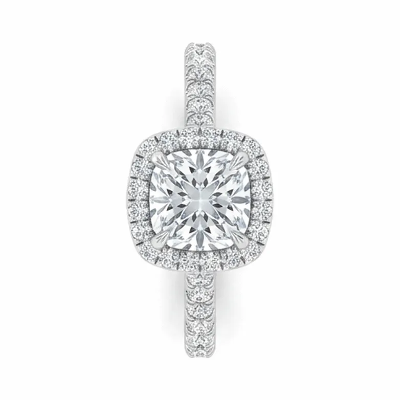 Cushion Cut Halo with Trellis Basket & Pavé Shank in White Gold