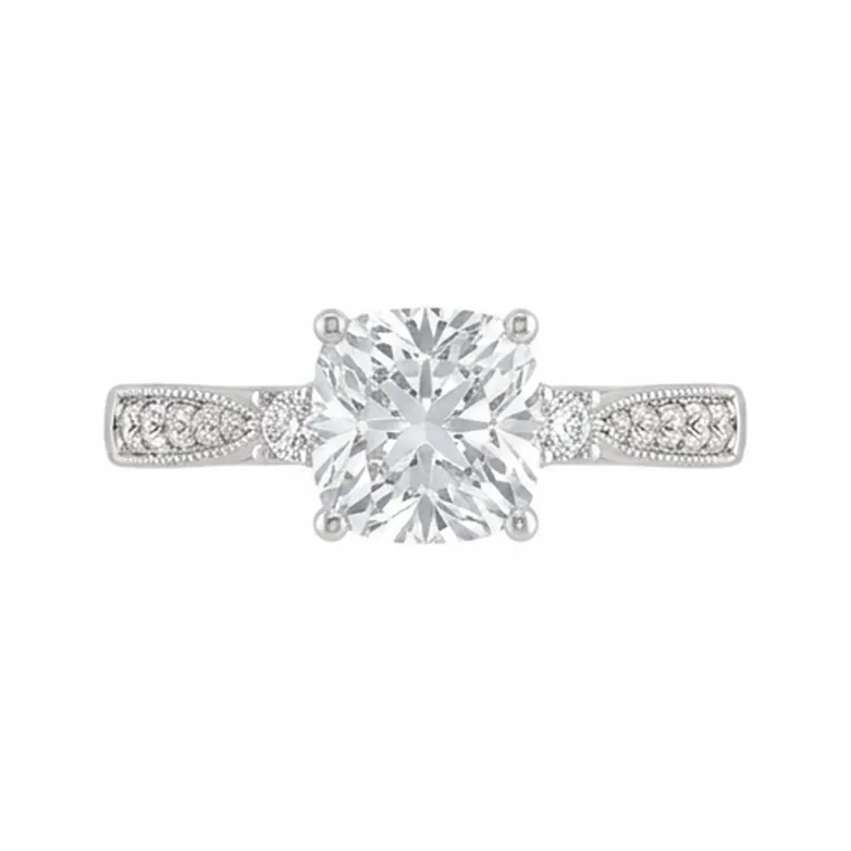 Cushion Cut Milgrain Knife-Edge Solitaire Engagement Ring in White Gold