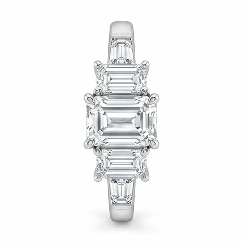 Emerald Cut Three-Stone with Emerald Sides & Tapered Baguettes in White Gold