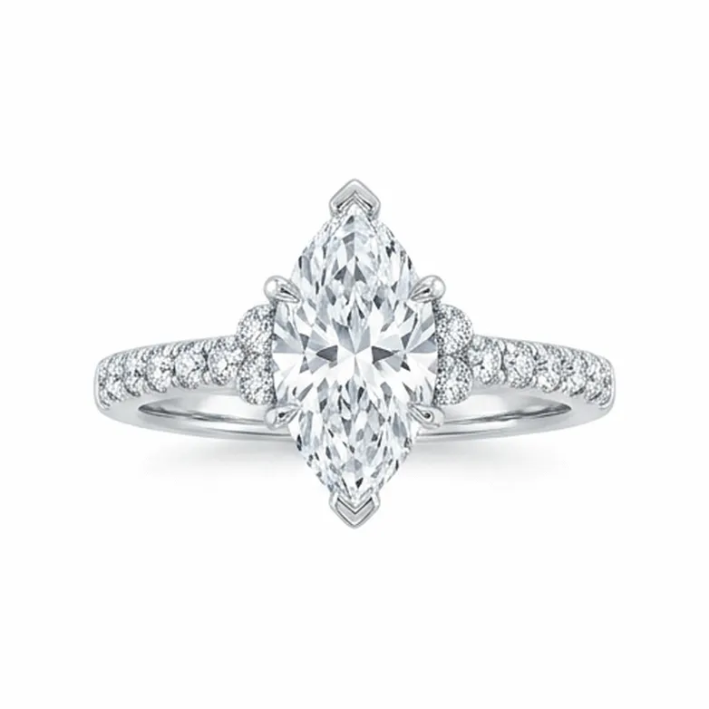 Marquise Cut Delicate Pavé Solitaire Engagement Ring in White Gold