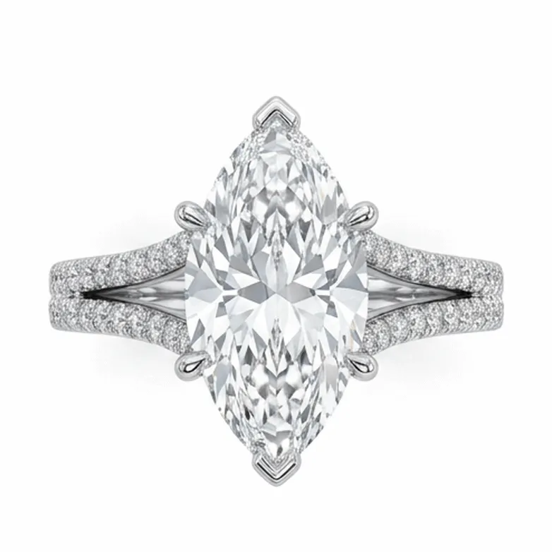 Marquise Cut Split-Shank Pavé Engagement Ring in White Gold