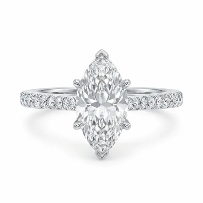 Marquise Cut Vintage Floral Basket Pavé Engagement Ring in White Gold