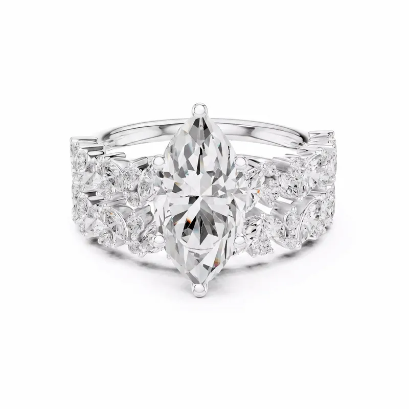 Marquise Diamond Wide Multi-Row Shank Engagement Ring