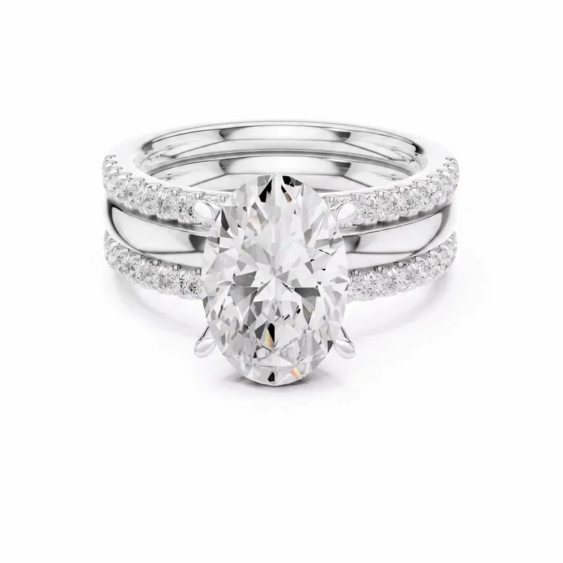 Oval Diamond Double Split Pavé Shank Engagement Ring in White Gold