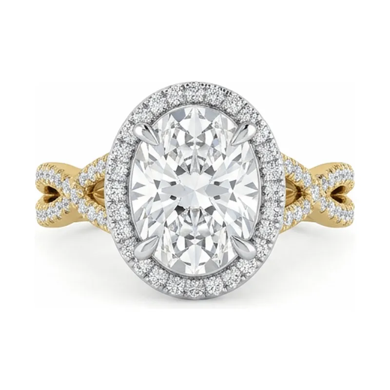 Oval Halo Two-Tone Twisted Pavé Engagement Ring