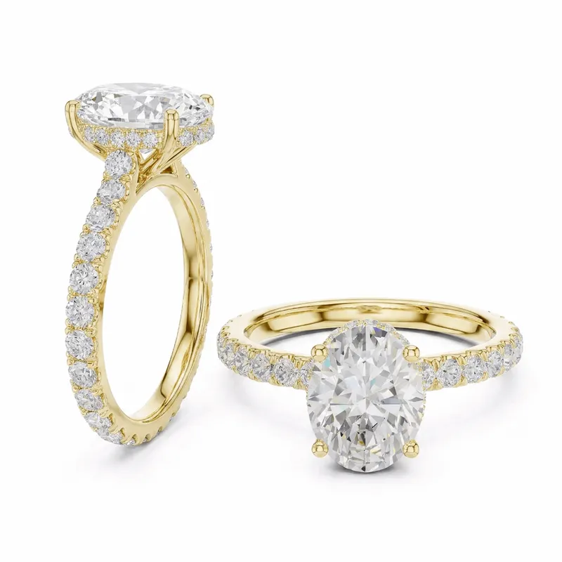 Oval Cut Hidden Halo with Large Pavé Shank in Yellow Gold