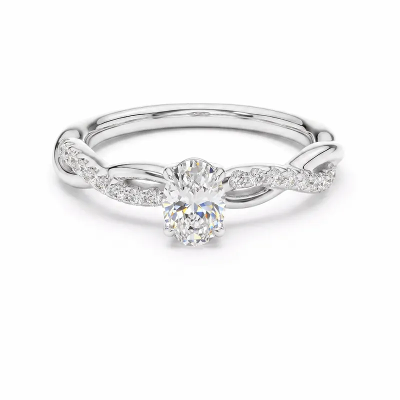 Oval Diamond with Marquise Cluster Side Stones in White Gold