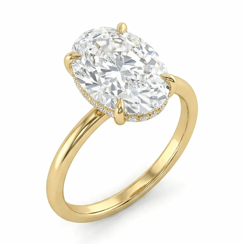 Oval Solitaire with Hidden Halo in Yellow Gold