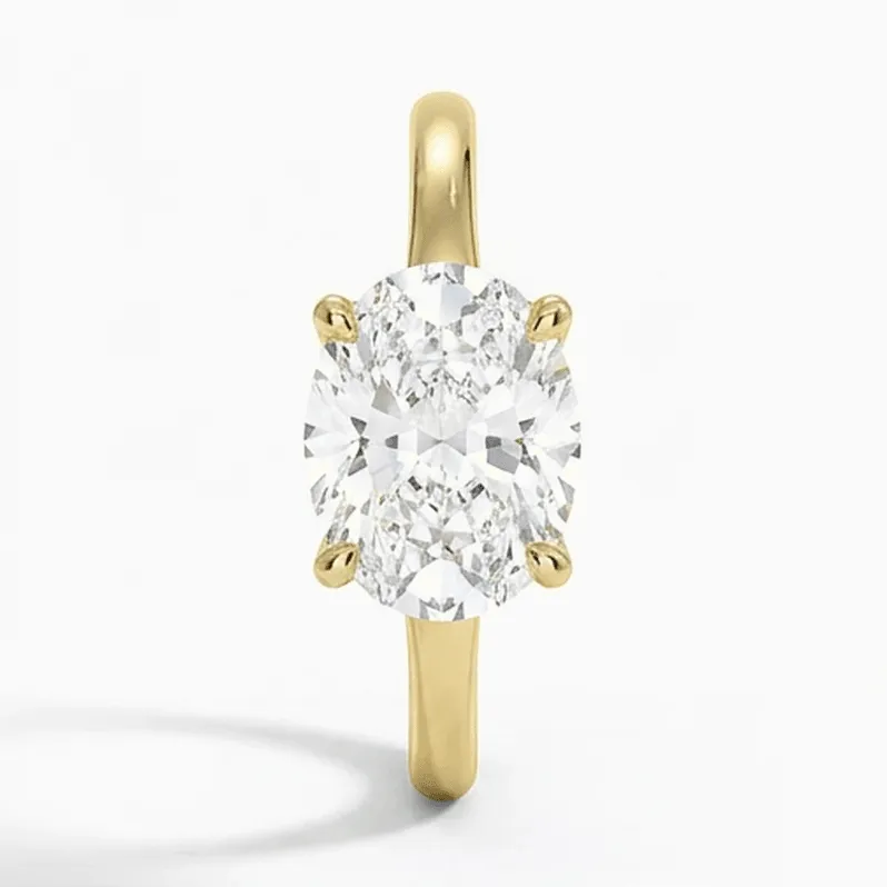 Oval Diamond Tulip-Prong Plain Solitaire in Yellow Gold