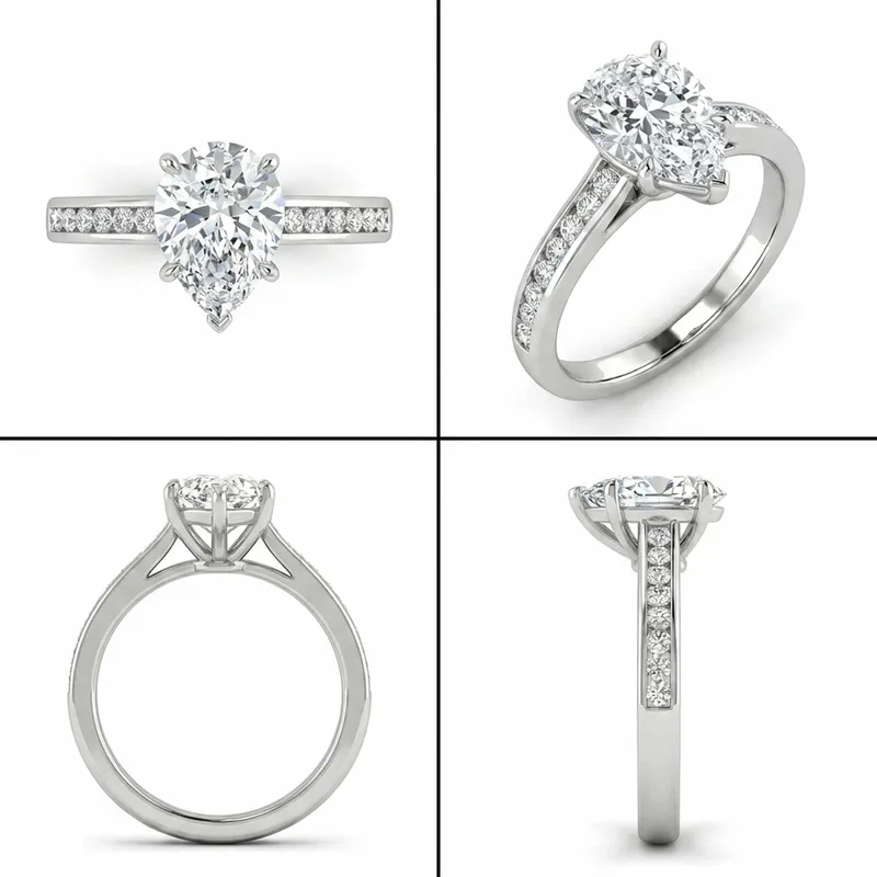 Pear Cut Channel-Set Diamond Engagement Ring in White Gold