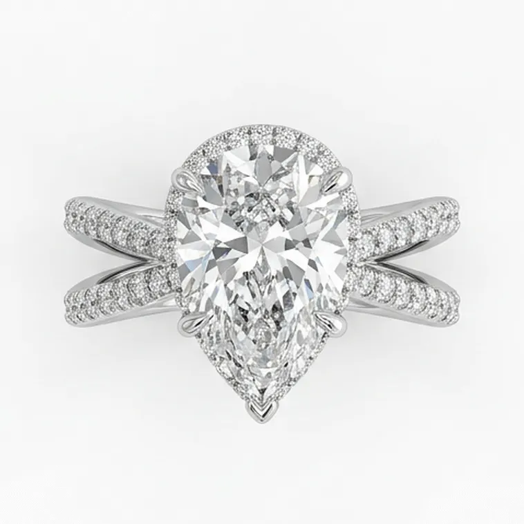 Pear Cut Split-Shank Hidden Halo Solitaire in White Gold