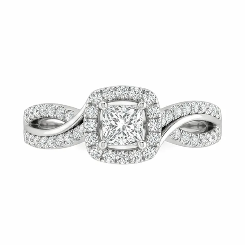 Princess Cut Cushion Halo with Twisted Split Shank in White Gold