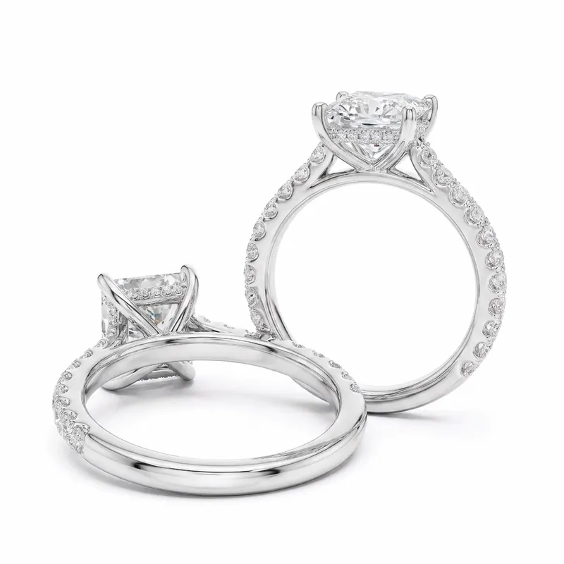 Princess Cut Hidden Halo with Large Pavé Setting in White Gold