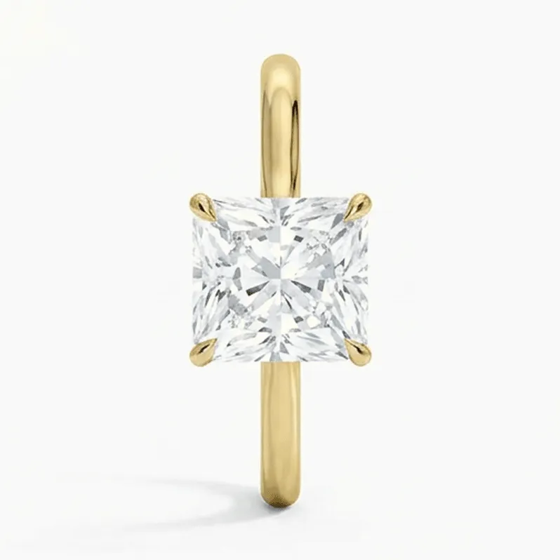 Princess Cut Hidden Halo Plain Solitaire in Yellow Gold