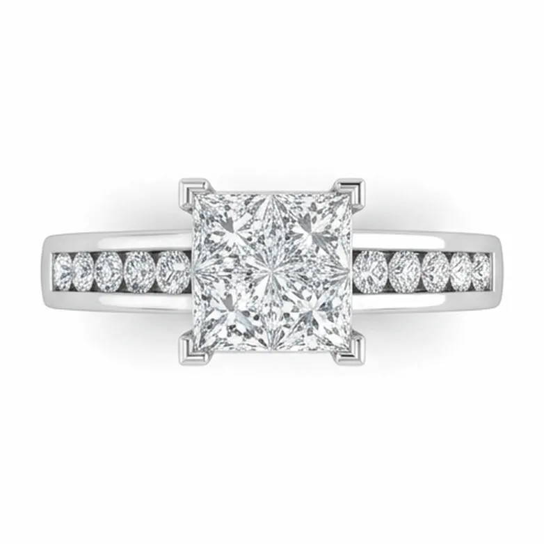 Princess Cut Quad Invisible-Set with Channel-Set Shoulders in White Gold