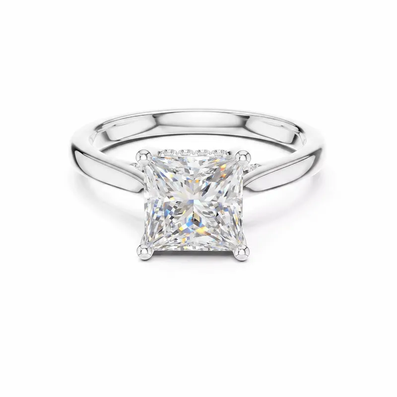 Princess Cut Plain Solitaire with Hidden Halo in White Gold