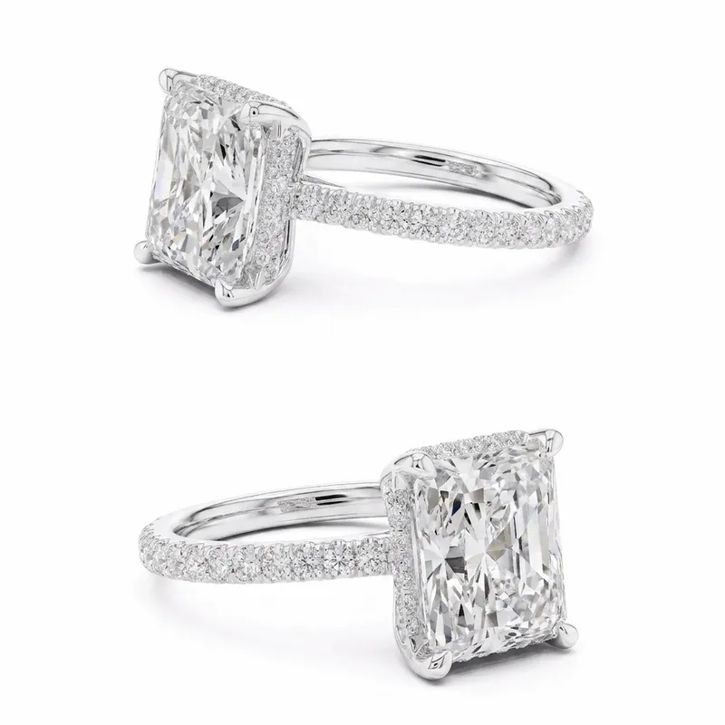 Radiant Cut Hidden Halo Engagement Ring in White Gold