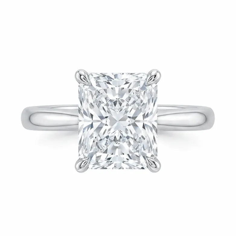 Elongated Radiant Solitaire with Plain Shank in White Gold