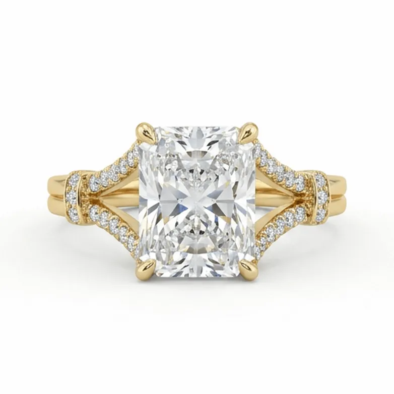 Radiant Cut Hidden Halo with Split Pavé Shank in Yellow Gold