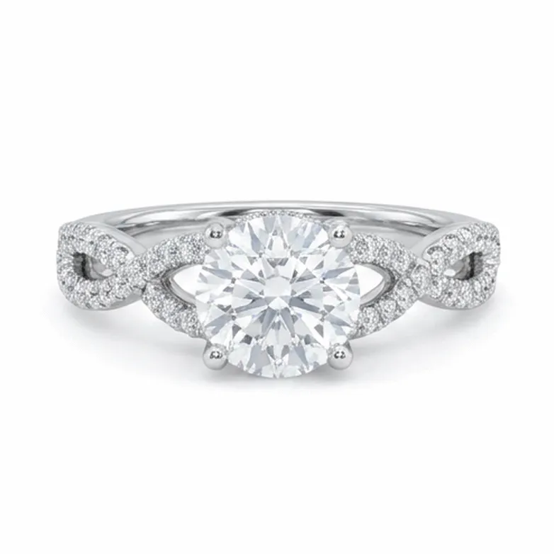 Round Brilliant Deco Baguette Wide Band Engagement Ring in White Gold
