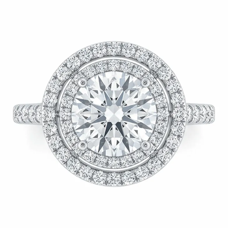 Round Cut Double Halo with Pavé Shank in White Gold
