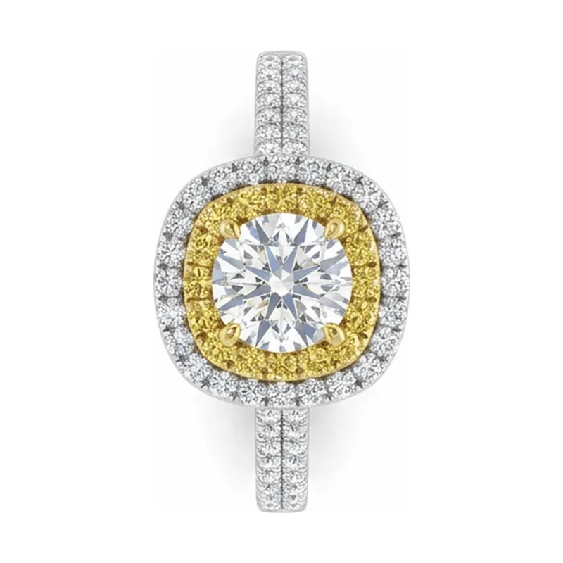 Round Double Halo Two-Tone Pavé Engagement Ring