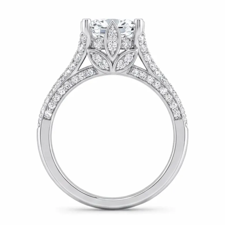 Round Brilliant Floral Cathedral Solitaire Engagement Ring in White Gold