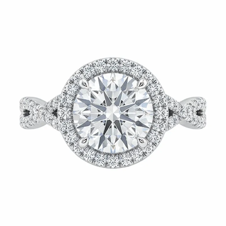 Round Brilliant Halo with Twisted Infinity Pavé Shank in White Gold