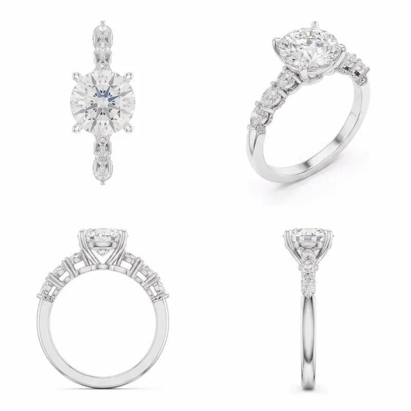 Round Brilliant Mixed-Cut Diamond Accent Engagement Ring in White Gold
