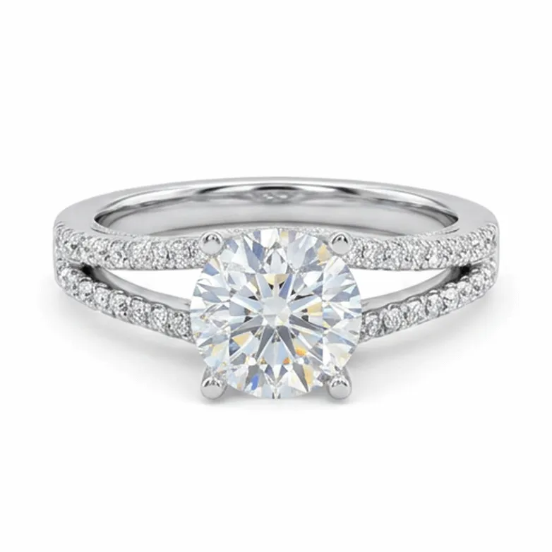 Round Brilliant Split-Shank Butterfly Gallery Pavé Engagement Ring in White Gold