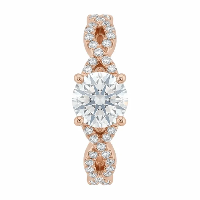 Round Brilliant Twisted Infinity Pavé Shank Engagement Ring in Rose Gold