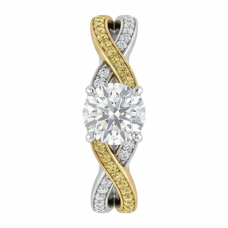 Round Brilliant Two-Tone Twisted Bypass in White & Yellow Gold